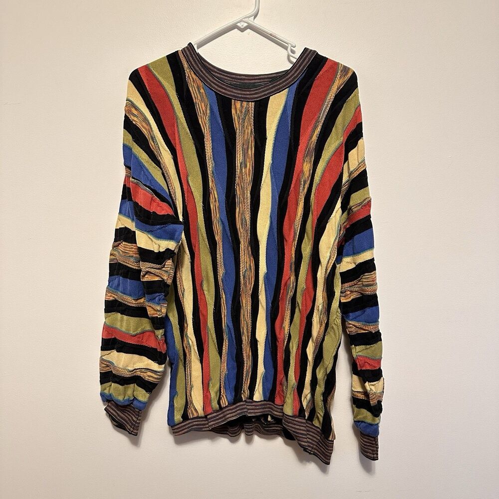 Vtg Tundra Sweater Mens L 3D Knit Textured Pullover Canada 90s Biggie Cosby